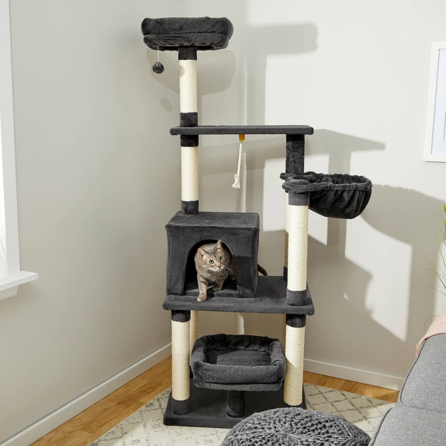 Frisco 66-in Cat Tree With Bed, Condo, Lounge Basket & Top Perch 3 Frisco 66-in Cat Tree With Bed, Condo, Lounge Basket & Top Perch