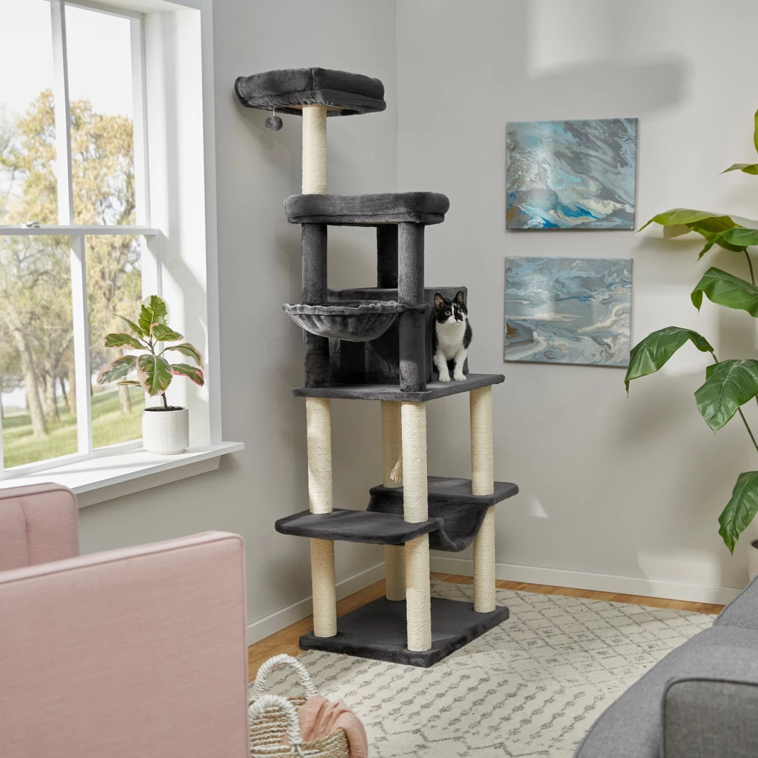 Frisco 73-in Cat Tree With Hammock, Condo, Lounge Basket, Top Perch & Bed 2 Frisco 73-in Cat Tree With Hammock, Condo, Lounge Basket, Top Perch & Bed