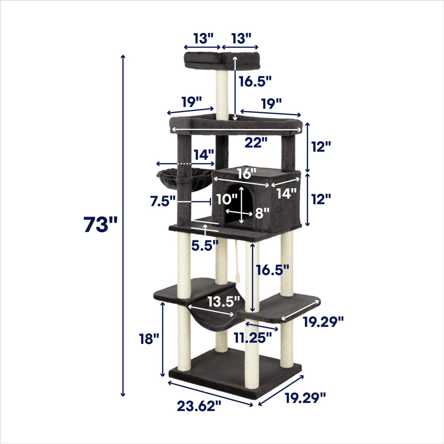 Frisco 73-in Cat Tree With Hammock, Condo, Lounge Basket, Top Perch & Bed 3 Frisco 73-in Cat Tree With Hammock, Condo, Lounge Basket, Top Perch & Bed - Image 2