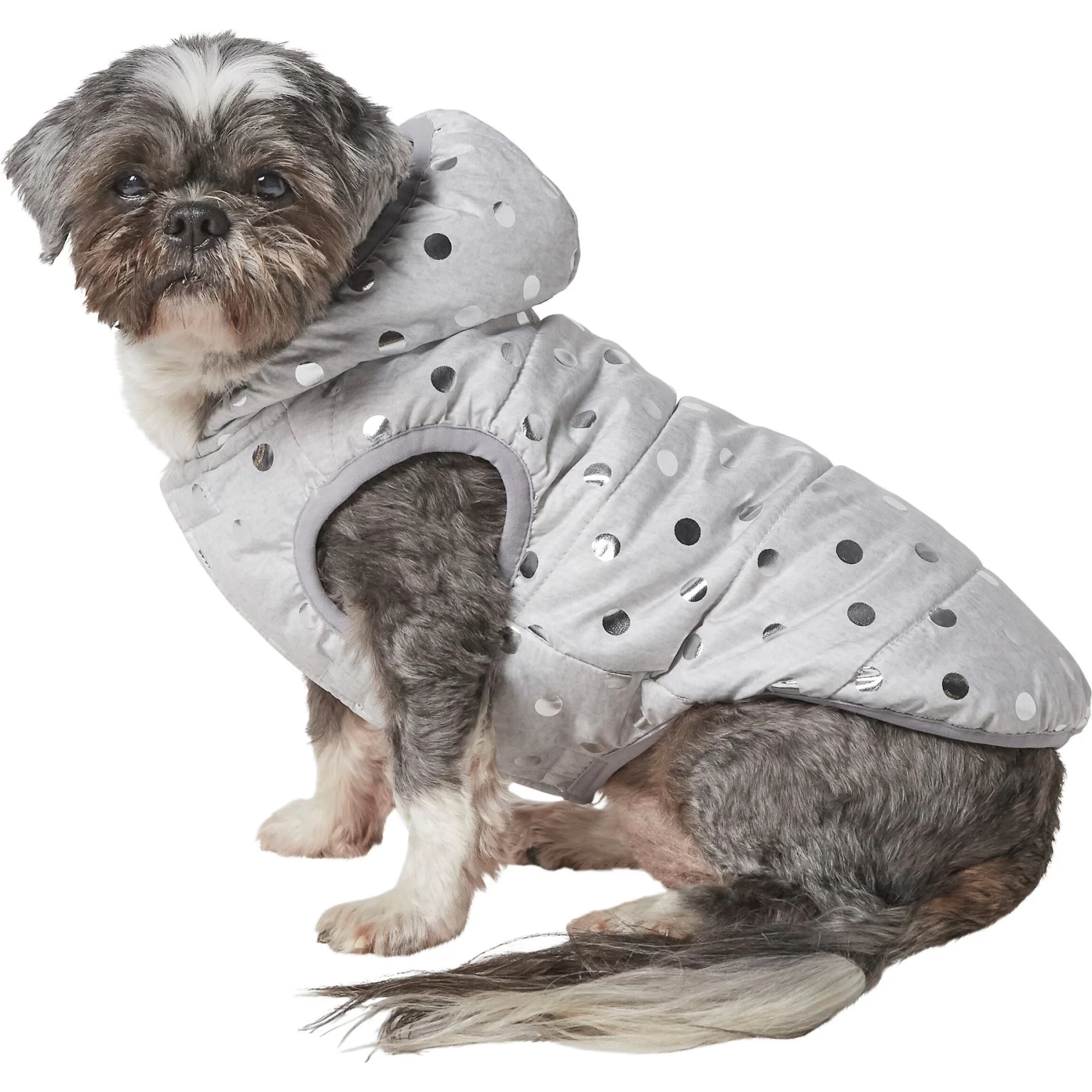 Frisco Mediumweight Silver Polka Dotted Insulated Dog & Cat Coat 3 Frisco Mediumweight Silver Polka Dotted Insulated Dog & Cat Coat