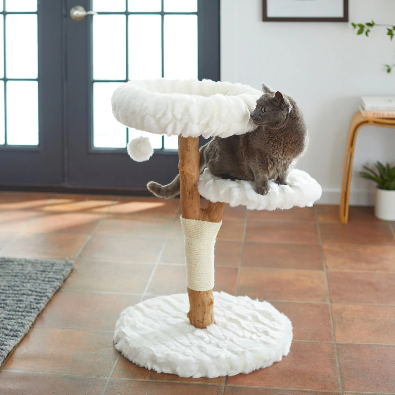 Frisco Natural Wood Modern Cat Tree With Toy, Ivory, Medium 3 Frisco Natural Wood Modern Cat Tree With Toy, Ivory, Medium