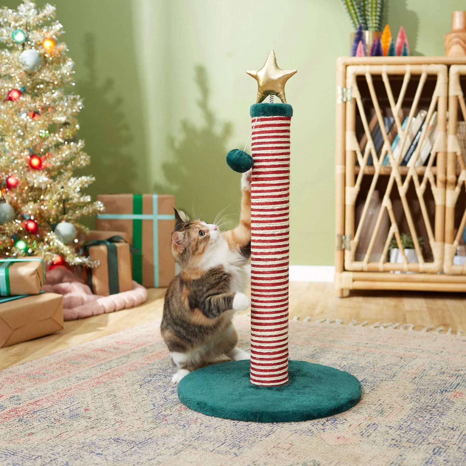 Frisco Holiday 29.5-in Candy Cane Sisal Cat Scratching Post With Toy 3 Frisco Holiday 29.5-in Candy Cane Sisal Cat Scratching Post With Toy