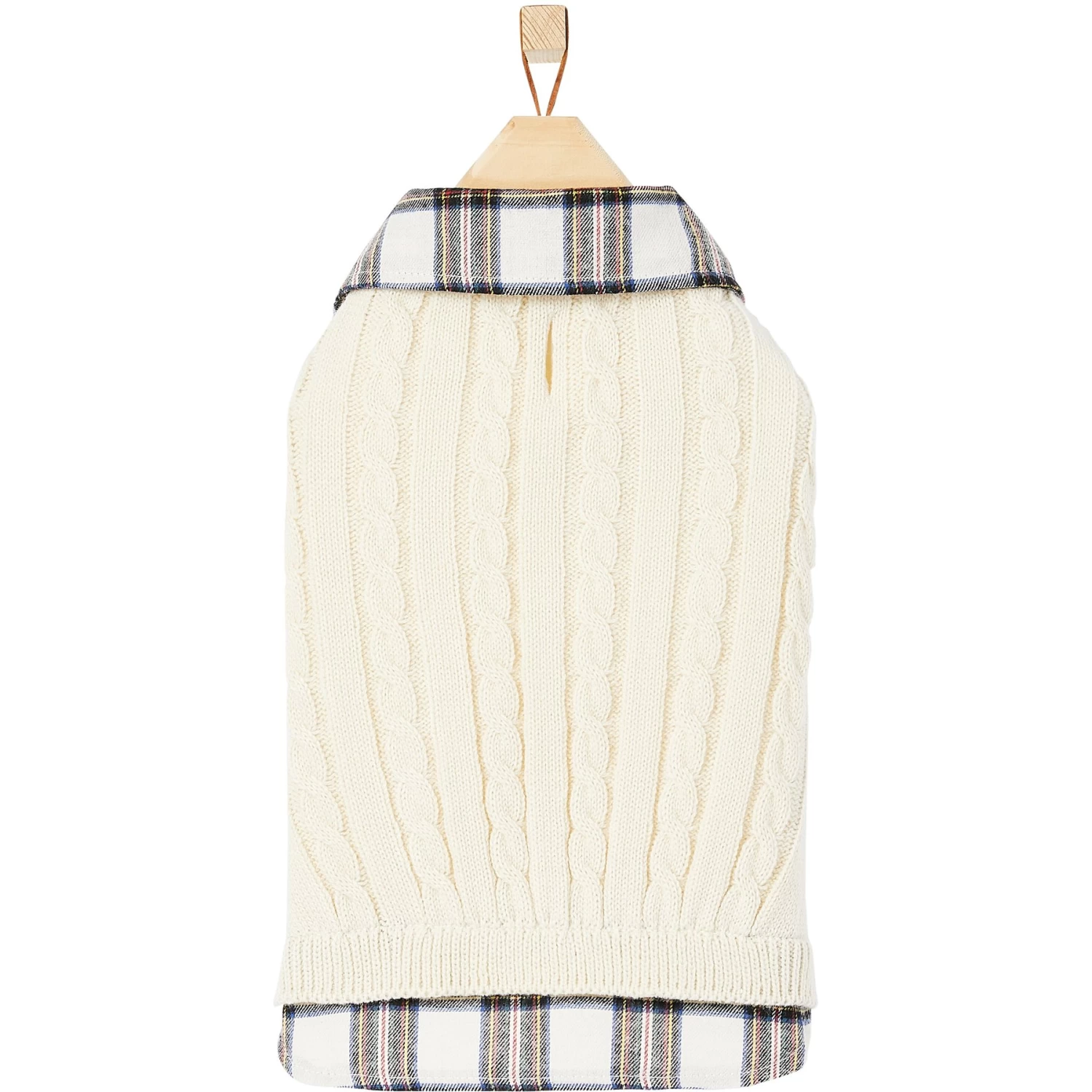 Frisco Cream Cable Knit Dog & Cat Sweater, White/Red Plaid 6 Frisco Cream Cable Knit Dog & Cat Sweater, White/Red Plaid - Image 4