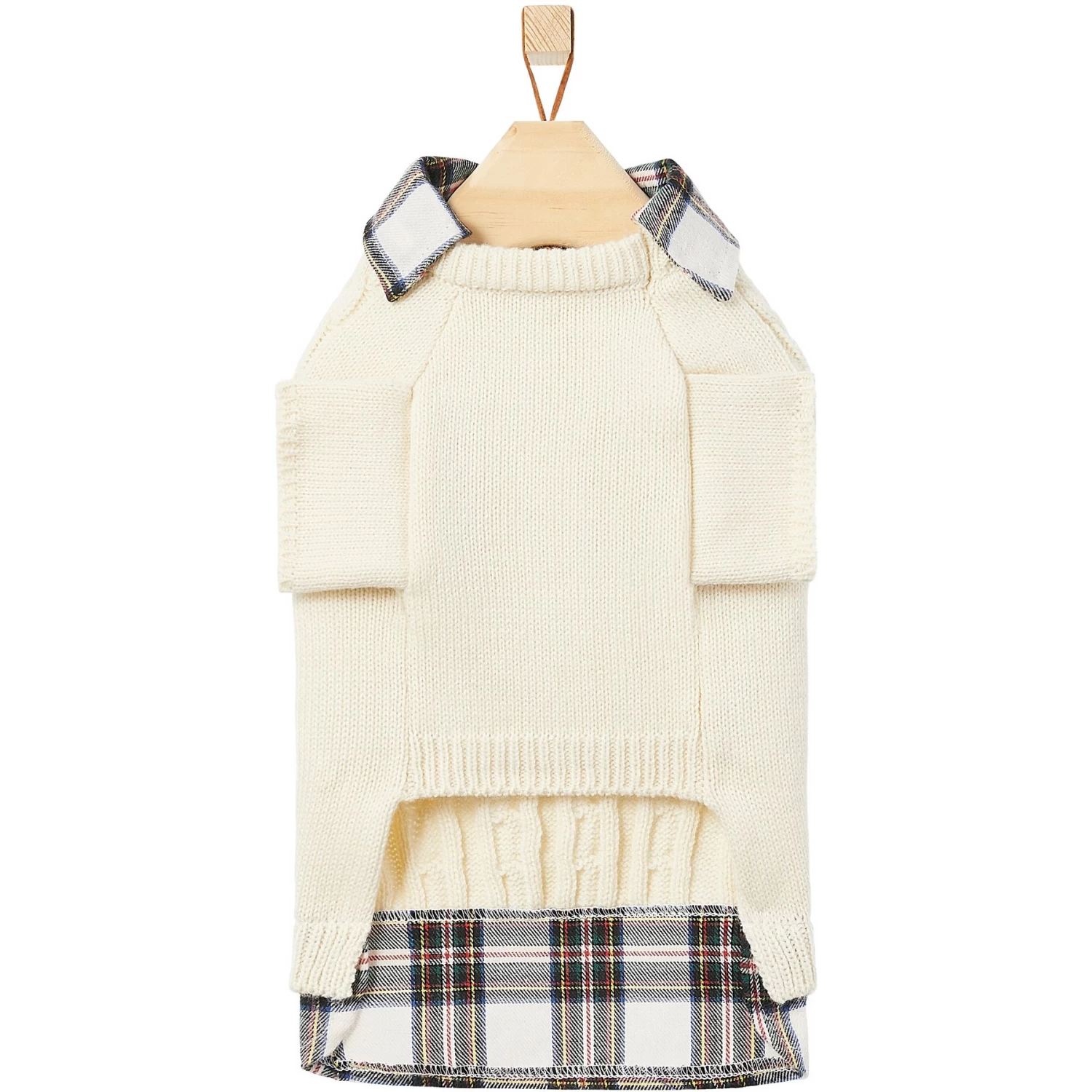 Frisco Cream Cable Knit Dog & Cat Sweater, White/Red Plaid 7 Frisco Cream Cable Knit Dog & Cat Sweater, White/Red Plaid - Image 5
