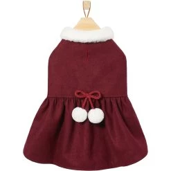 Frisco Mediumweight Pom Pom Bow Dog & Cat Peacoat Dress, Red -Frisco 268200 PT4. AC SS1800 V1628825859