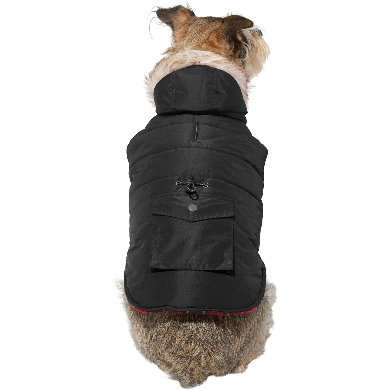 Frisco Mid-Heavyweight Cinching Insulated Dog & Cat Parka, Black/Red Plaid 3 Frisco Mid-Heavyweight Cinching Insulated Dog & Cat Parka, Black/Red Plaid