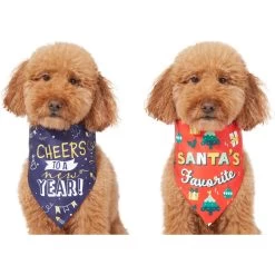 Frisco Santa's Favorite & Cheers To The New Year Dog & Cat Reversible Bandana -Frisco 276285 PT2. AC SS1800 V1637719891