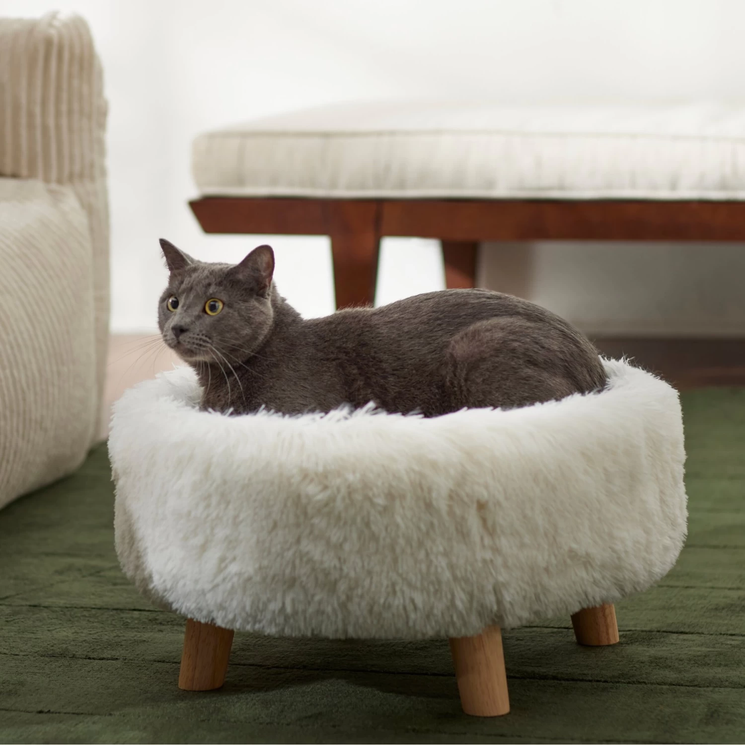 Frisco Eyelash Fur Round Elevated Cat Bed 3 Frisco Eyelash Fur Round Elevated Cat Bed
