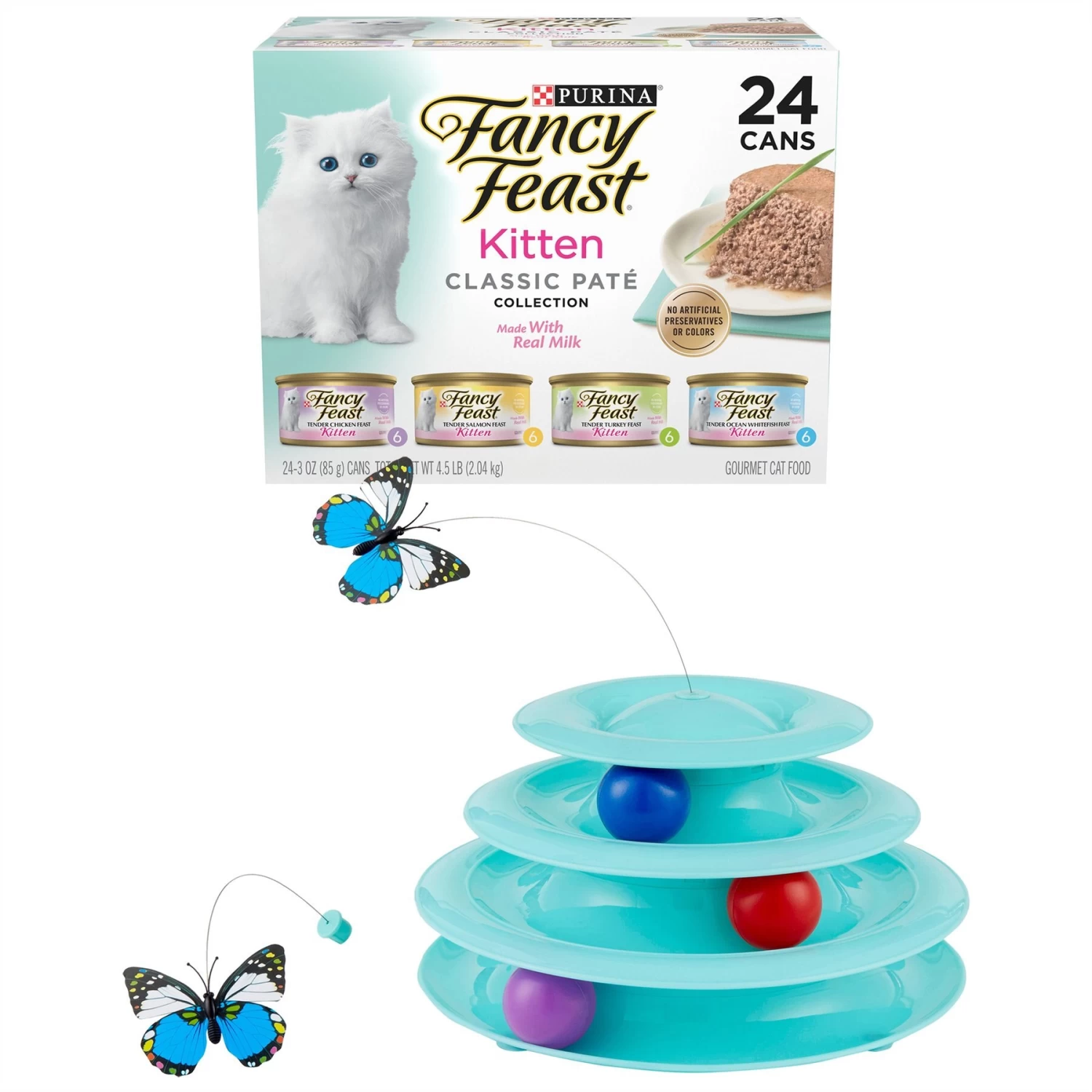 Fancy Feast Tender Feast Variety Pack Canned Kitten Food & Frisco Butterfly Cat Tracks Cat Toy 3 Fancy Feast Tender Feast Variety Pack Canned Kitten Food & Frisco Butterfly Cat Tracks Cat Toy