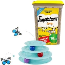 Temptations Classic Tasty Chicken Flavor Soft & Crunchy Cat Treats & Frisco Butterfly Cat Tracks Cat Toy