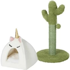 Frisco Novelty Unicorn Covered Cat & Dog Bed & Frisco Cactus Cat Scratching Post