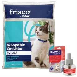 Feliway MultiCat Calming Diffuser Refill For Cats, 30 Day & Frisco Multi-Cat Unscented Clumping Clay Cat Litter