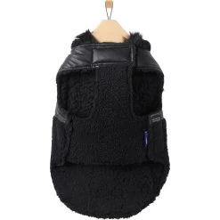 Frisco Medium Weight Faux Leather Dog & Cat Parka With Faux Fur Trimmed Hood, Black -Frisco 719798 PT4. AC SS1800 V1692978852