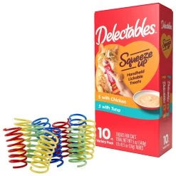 Hartz Delectables Squeeze Up Variety Pack Lickable Cat Treats & Frisco Colorful Springs Cat Toy