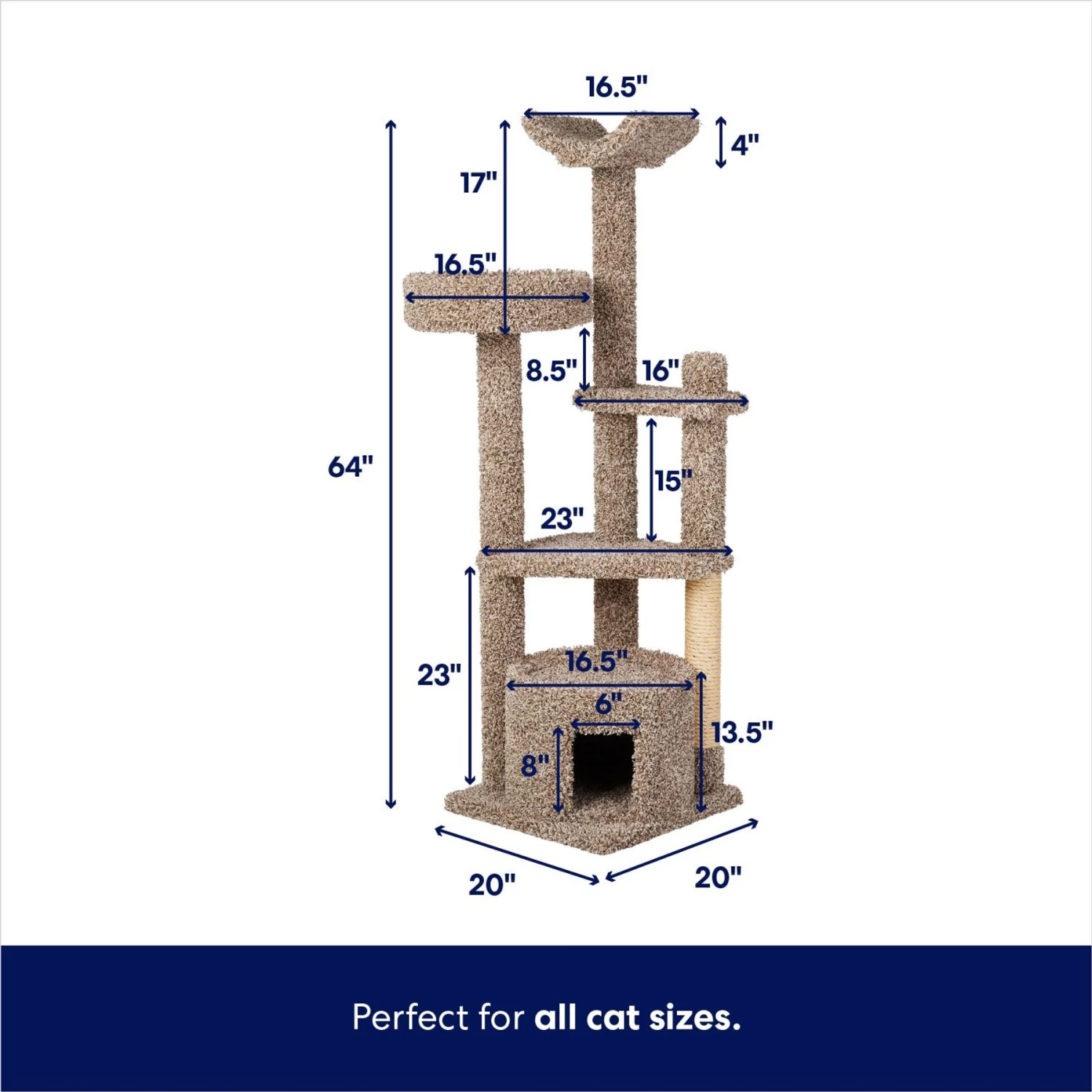 Frisco 64-in Real Carpet Wooden Cat Tree And Condo 4 Frisco 64-in Real Carpet Wooden Cat Tree And Condo - Image 2