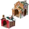 Frisco Holiday Log Cabin Cardboard Cat House & Frisco Holiday Santa's Workshop Cardboard Cat House