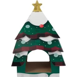 Frisco Holiday Log Cabin Cardboard Cat House & Frisco Holiday Christmas Tree Cardboard Cat House -Frisco 986238 PT7. AC SS1800 V1698258117